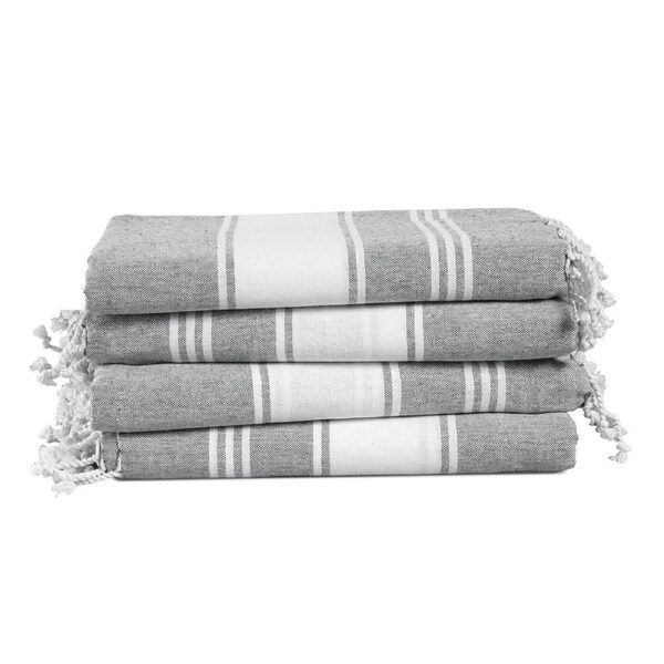 Set of 4 Chambray Turkish Beach Towels - Alloy