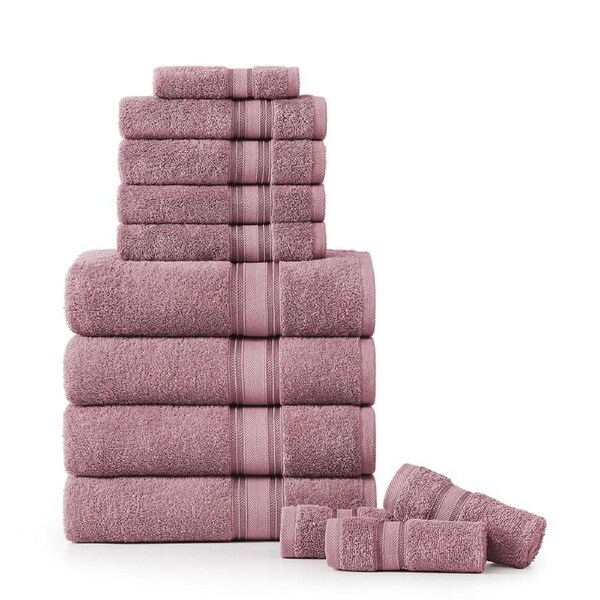 12 Piece 100% Cotton Towel Set 550GSM - Wishful Mauve