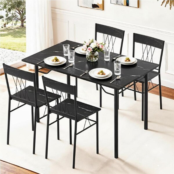 1 Artiss Dining Table and 4 Chairs Set Marble Black