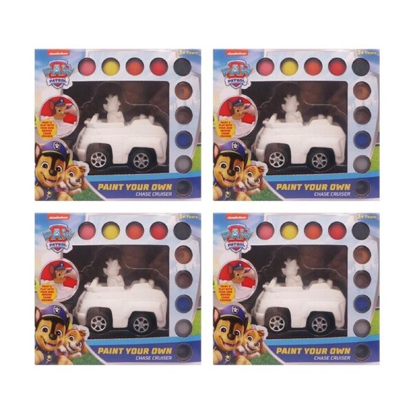 4PK Paw Patrol Paint Your Own Chase Cruiser Plaster Figurine Kids Craft Set 3y+