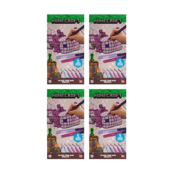 4PK Minecraft Colour Your Own Plush Axolotl w/5 Markers Kids Colouring Kit 3y+