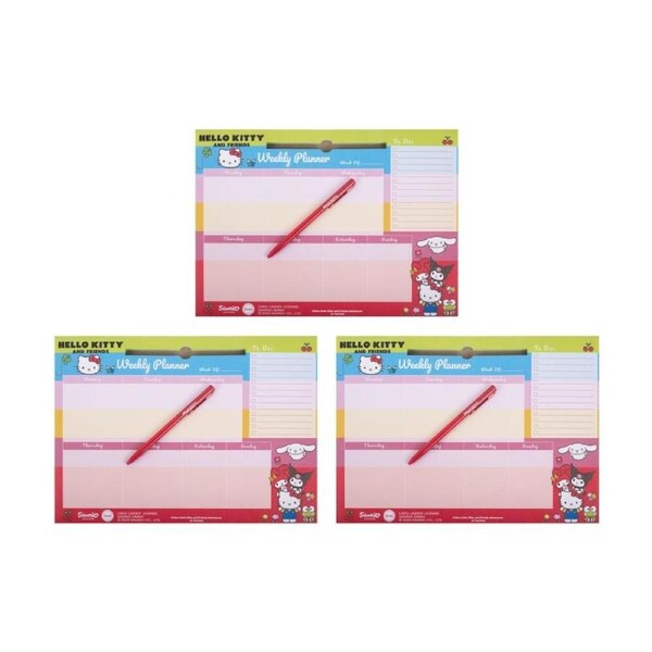 3PK Hello Kitty & Friends Weekly Desk Planner/To Do List With Pen Undated A4