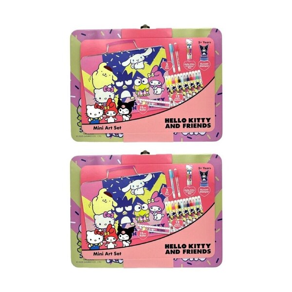 2PK Hello Kitty & Friends Mini Art Set Collectable Tin Pens Markers Ruler 3y+