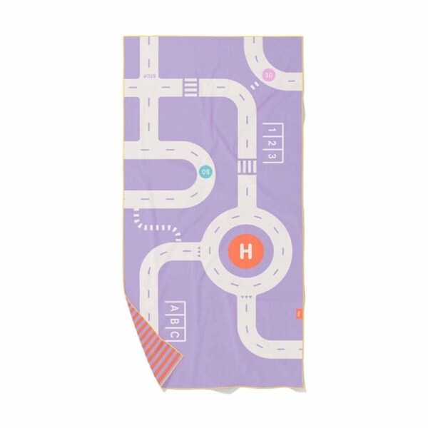 Quut Medium Microfibre Childrens Towel & Game in 1 Road Lavender 140x70cm