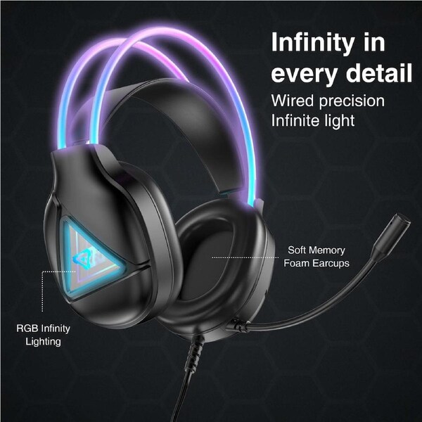 Laser RGB Infinity Wired Gaming Headset Comfortable Earcups Black
