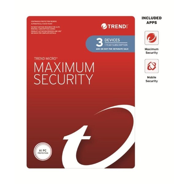 Trend Micro Maximum Security (3 Devices) 1 Year Add-on Auto Renew OEM