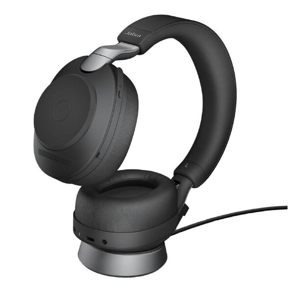 Jabra Evolve2 85 UC Stereo Black Link 380 USB-A and Charging Stand USB-A ANC Bluetooth Headset, 10-Microphone Technology, Digital Hybrid ANC