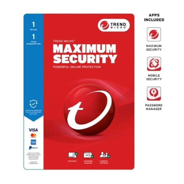 Trend Micro Maximum Security Plus (1 Device) 1 Year Add-on Auto Renew OEM (Plus = Secure VPN / Cleaner Pro)