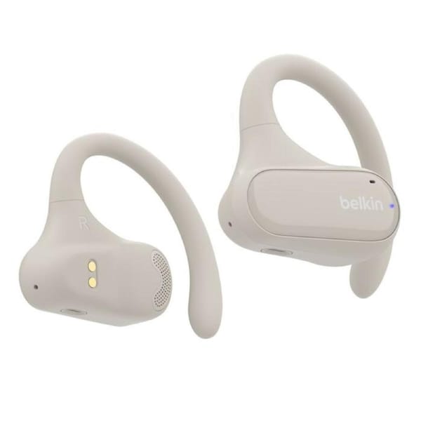 Belkin SoundForm ClearFit New Open-Ear Wireless Earbuds - White (AUC013btSA), Bluetooth 5.3 Pairing, IPX5-Rated, 14.2mm Drivers, 2 Years Warranty