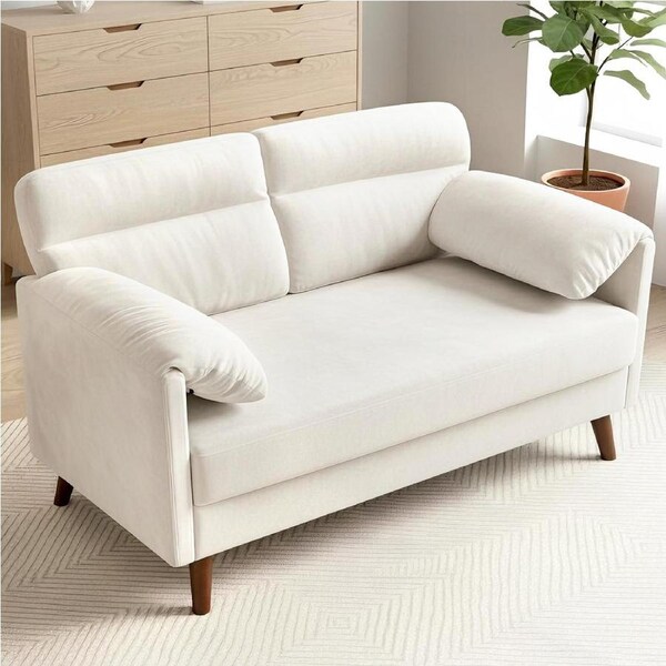Advwin 2-Seater Sofa 120cm Love Seat Velvet Fabric Small Loveseat Sofa Couch for Compact Small Space Beige