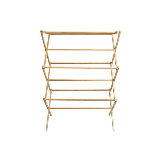 Bamboo Clothes Drying Rack Folding Floor Stand Indoor Vertical Laundry Hanger