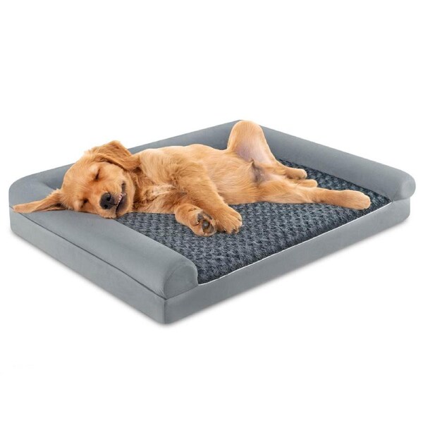 Costway 113cm Foam Dog Bed Puppy Sofa Waterproof Pet Sleep Cushion Lounge Couch w/Edge Egg Crate & Washable Cover Grey