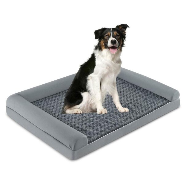 Costway 122cm Foam Dog Bed Large Puppy Sofa Waterproof Sleep Bed Pet Cushion Couch w/Edge Egg Crate & Cover Grey