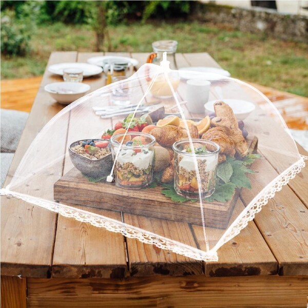 Dish & Dash Folding Mesh Net Food Cover White 43cm