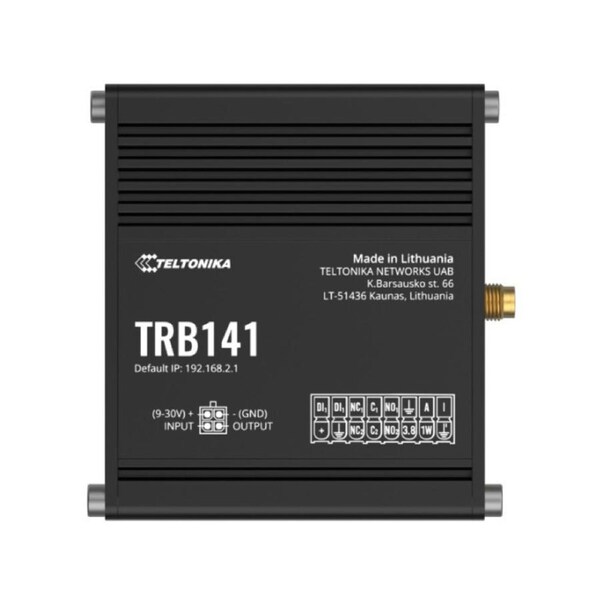 Teltonika TRB141 Industrial Rugged GPIO LTE Gateway, 4G/LTE (Cat 1), I/O Connector Block, Micro-USB, Compatible with Industrial DNP3, PSU included