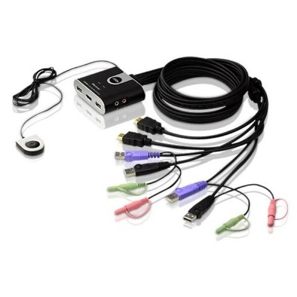 Aten Compact KVM Switch 2 Port Single Display HDMI w/ audio, 1.2m Cable, Remote
