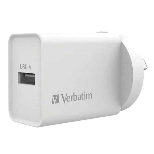 Verbatim USB Charger Single Port 2.4A - White Single Port Wall Charger Rohs