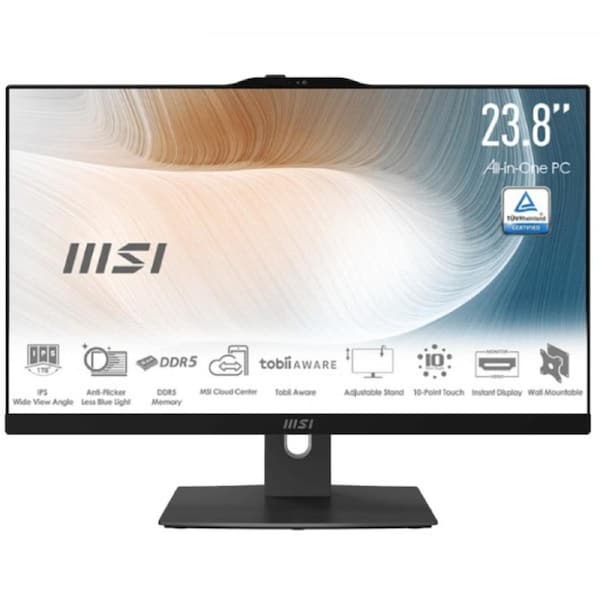 MSI Modern AM242TP 1M-1834AU AIO, Black, 23.8' 10 Points Touch Screen, Core 5 120U/D5 2x8G/1TB SSD/WiFi6/Webcam/Wired KBM/Win11Pro/3