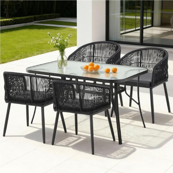 Gardeon 5PC Outdoor Dining Set Table and Chairs Garden Patio Furniture Bistro Set Black