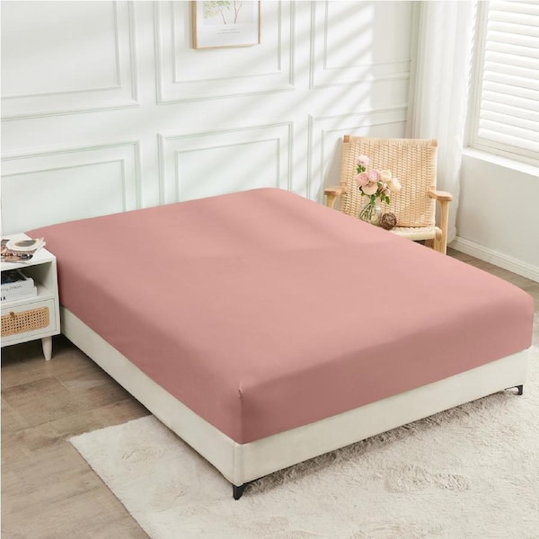 LINENOVA 2000TC Cooling Bamboo Ultra Soft Fitted Sheet Deep Pocket S/KS/Double/Queen/King Bed Single / Dusty Pink