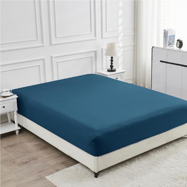 LINENOVA 2000TC Cooling Bamboo Ultra Soft Fitted Sheet Deep Pocket S/KS/Double/Queen/King Bed Single / Biscay Blue