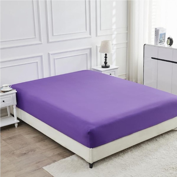 LINENOVA 2000TC Cooling Bamboo Ultra Soft Fitted Sheet Deep Pocket S/KS/Double/Queen/King Bed King Single / Purple