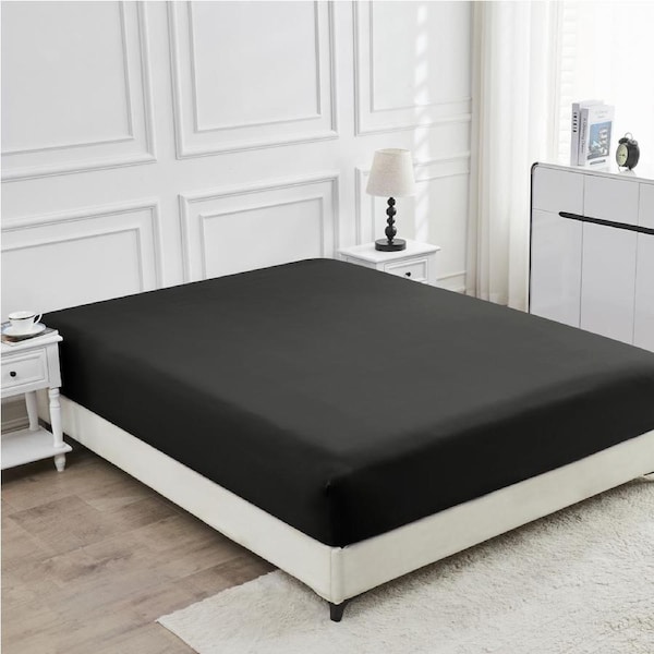LINENOVA 2000TC Cooling Bamboo Ultra Soft Fitted Sheet Deep Pocket S/KS/Double/Queen/King Bed Queen / Black