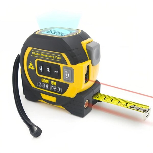 Nevenka Infrared Laser Tape Measure 3-in-1 with Large LCD Display-Yellow 60m
