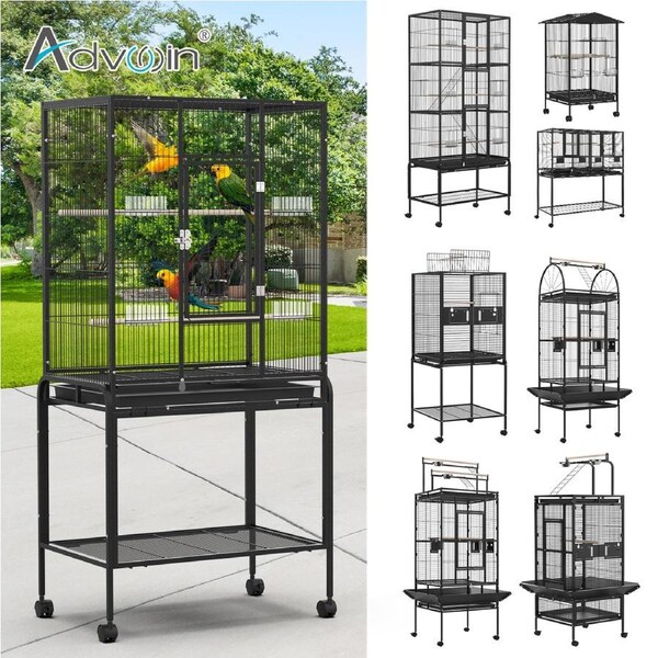 Advwin Bird Cage Large Aviary Stand-Alone Aviary Budgie Parrot Perch 46*46*153cm