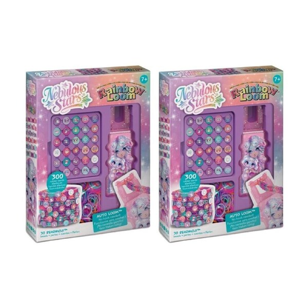2PK Nebulous Stars Rainbow Loom NS Auto Bead Set 300 Elastics 30 Cute