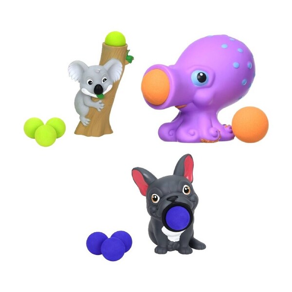 Hog Wild Octopus Frenchie & Koala Popper Soft Ball Shooter Indoor/Outdoor Toy