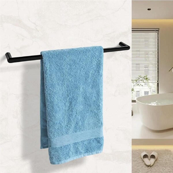 Bathroom 800mm Single Towel Rail Rack Holder Wall Mount Round Black