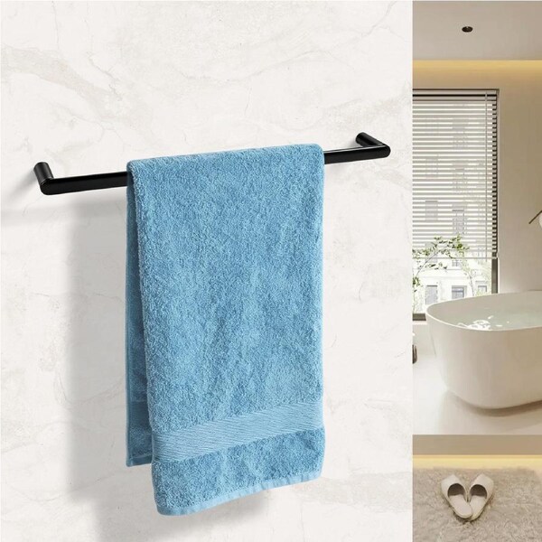 Bathroom 600mm Single Towel Rail Rack Holder Wall Mount Round Black