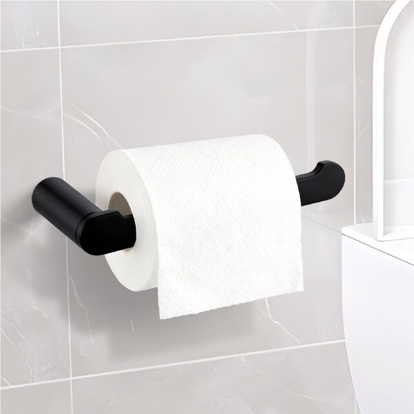 Bathroom Stainless Steel Round Toilet Paper Roll Holder Hook Black Wall Hanger