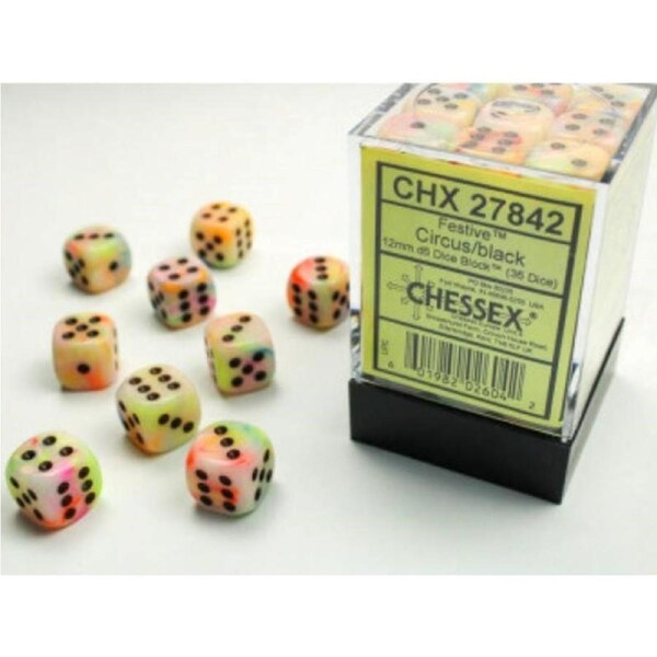 Dice - Chessex 12mm 36 D6 Festive Circus/Black