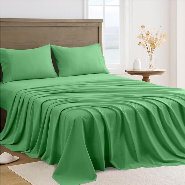 LINENOVA 4Pcs 2000TC Hotel Quality Sheet Sets Flat,Fitted,Pillowcases Bedding Sheets - 10 Colors Double / Avocado