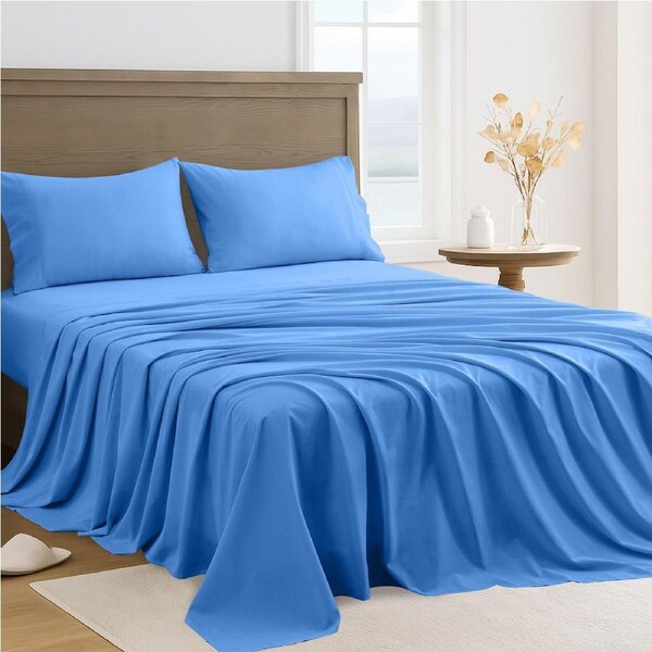 LINENOVA 4Pcs 2000TC Hotel Quality Sheet Sets Flat,Fitted,Pillowcases Bedding Sheets - 10 Colors Queen / Ocean