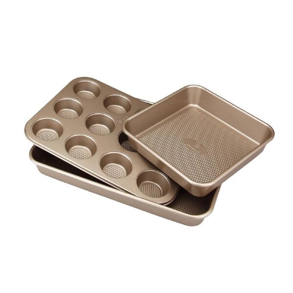 Westinghouse 3 Piece Carbon Steel Baking Set with Textured Square, Rectangle & Muffin Pans
