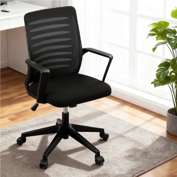 Artiss Mesh Office Chair Swivel Computer Desk Chair Height Adjustment Mid Back Home Office Black