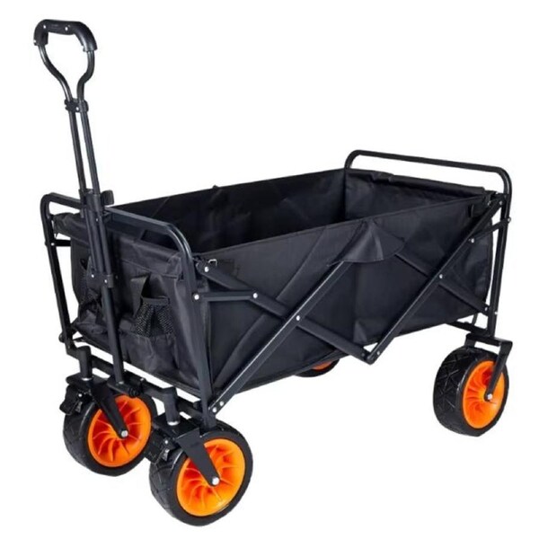 AMX 150L Outdoor Camping Wagon Shopping Multipurpose Duty Power Beach Trolley Cart Collapsible Wagon Garden Camper Trailer (Black)