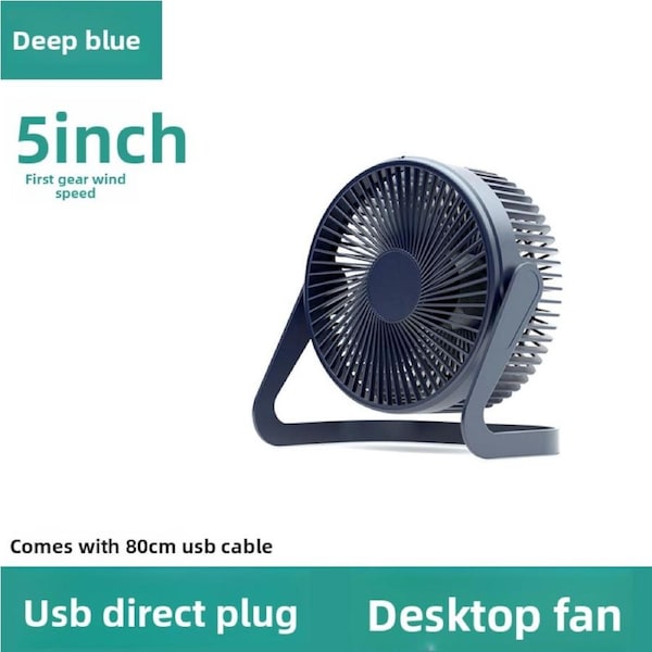 New Small Fan Office Desktop Charging Fan USB Dormitory Student Electric Fan High Airflow Endurance Fan 5-inch dark blue