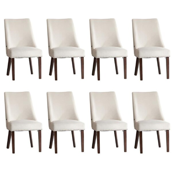 Oikiture 8PCs Velvet Dining Chair Kitchen Padded Seat Winglet Design Beige