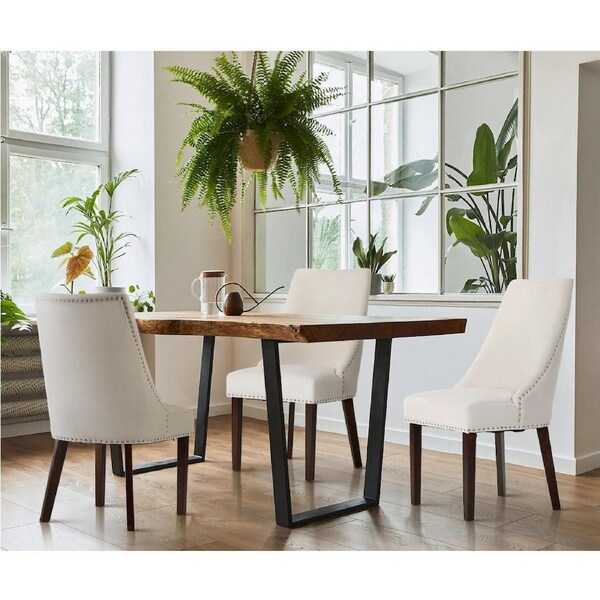 Oikiture 6PCs Velvet Dining Chair Kitchen Padded Seat Winglet Design Beige