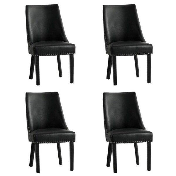 Oikiture 4PCs PU Leather Dining Chair Kitchen Padded Seat Winglet Design Black