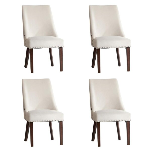 Oikiture 4PCs Velvet Dining Chair Kitchen Padded Seat Winglet Design Beige