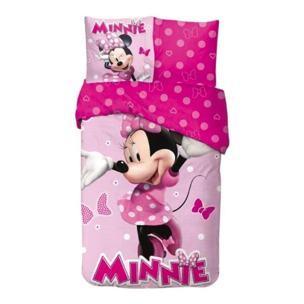 Disney Minnie Mouse Pink Polka Dot Bow Cotton Quilt Cover Set - Single Bed Size