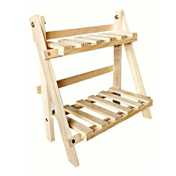 Wooden Desktop Storage Rack Double Layer Folding Shelf