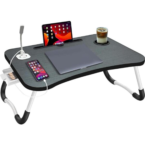 Laptop Desk Bed Table Tray Folding Breakfast Table Portable Lap Standing Desk Notebook Stand Reading Holder For Bed/Sofa Large Lap Desk With Usb-Charger And Cup-Holder