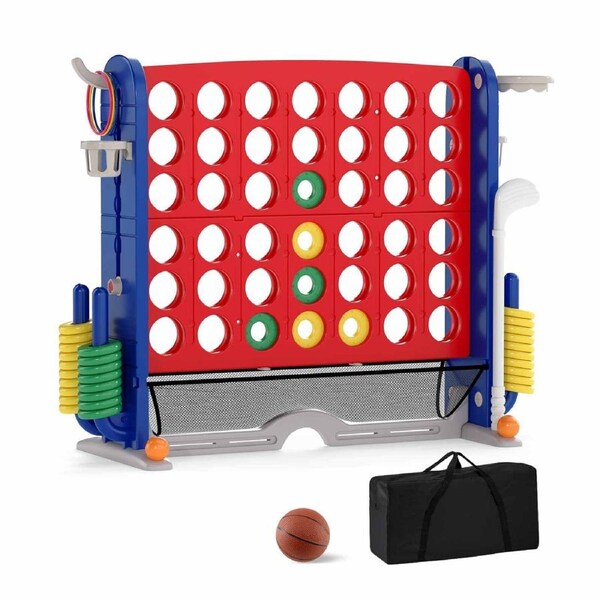 Costway Giant Connect 4 In A Row Jumbo w/Ring Toss/Basketball Hoop 4-To-Score Board Game Set Fun Play Toy Gift Red