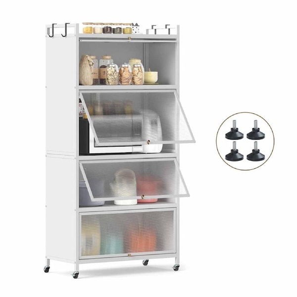 Costway 5 Tier Kitchen Storage Cabinet Rolling Cupboard Display Cabinet Shelf Bakers Rack Sideboard w/Flip up Door White